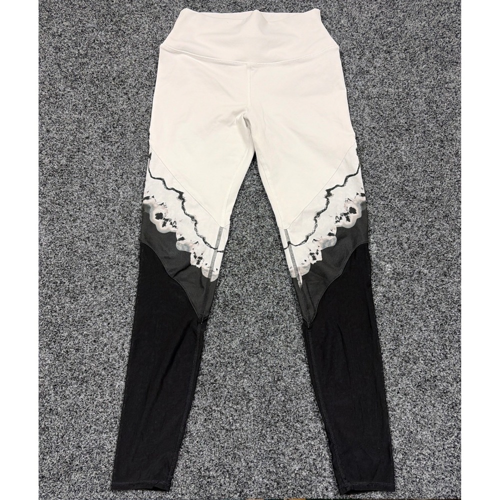 Alo Yoga Leggings Womens L White Black Tie Dye Mesh High Rise Moto Tights Yoga